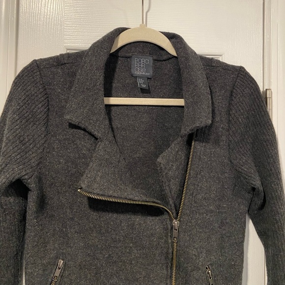 Paraphrase Size M Gray 100% Wool Asymmetrical Full Zip Bomber Sweater Jacket - Picture 3 of 14